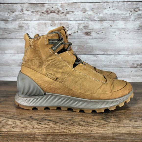 ECCO Exostrike Mid Coyote Yellow Tan Leather Hiking Boots Mens